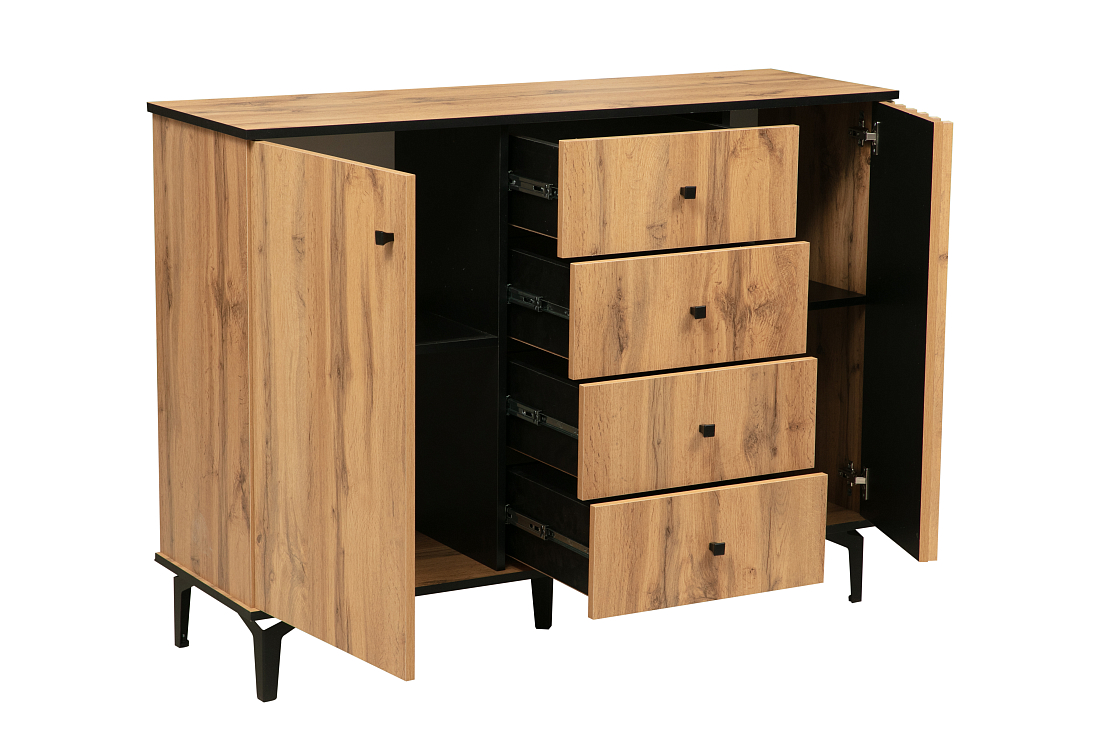 Комод 51.04 Либерти (опора метал. h=150мм) дуб вотан/черный/профиль masa decor дуб вотан